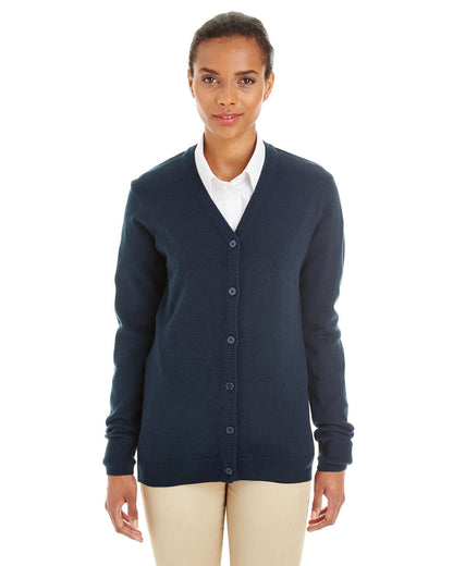 Harriton Ladies' Pilbloc™ V-Neck Button Cardigan Sweater M425W #color_DARK NAVY