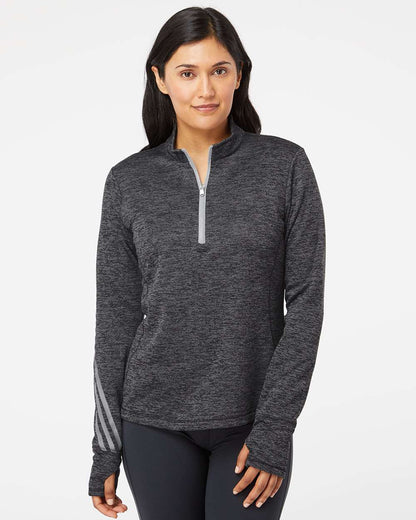 Adidas Women's Brushed Terry Heathered Quarter-Zip Pullover A285 #colormdl_Black Heather/ Mid Grey