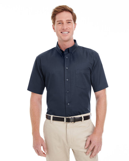 Harriton Men's Foundation Cotton Short-Sleeve Twill Shirt with Teflon™ M582 #color_DARK NAVY