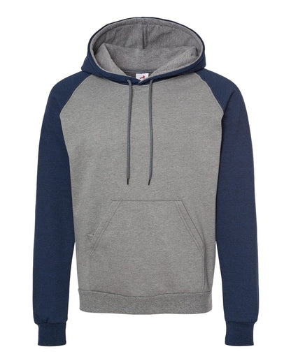 King Fashion Fleece Raglan Hooded Sweatshirt KF4042 #color_Grey Heather/ Heather Navy