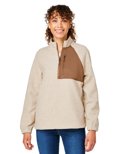 North End Ladies' Aura Sweater Fleece Quarter-Zip NE713W #color_OATML HTHR / TEAK