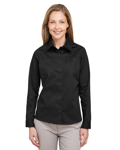 Harriton Ladies' Advantage IL Long-Sleeve Workshirt M585LW #color_BLACK