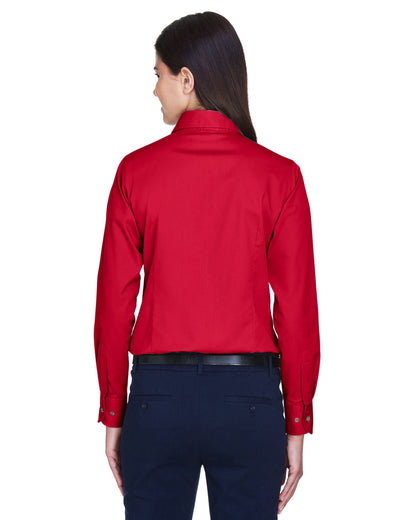 Harriton Ladies' Easy Blend™ Long-Sleeve Twill Shirt with Stain-Release M500W #color_RED