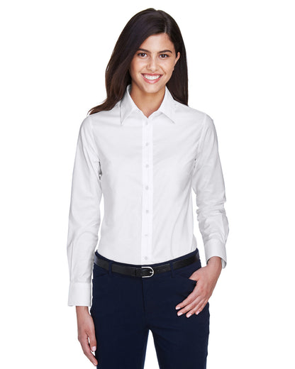 Harriton Ladies' Long-Sleeve Oxford with Stain-Release M600W #color_WHITE