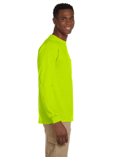 Gildan Adult Ultra Cotton® Long-Sleeve Pocket T-Shirt G241 #color_SAFETY GREEN