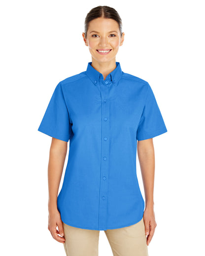 Harriton Ladies' Foundation Cotton Short-Sleeve Twill Shirt with Teflon™ M582W #color_FRENCH BLUE