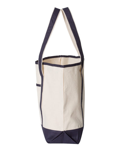 Q-Tees 34.6L Large Canvas Deluxe Tote Q1500 #color_Natural/ Navy