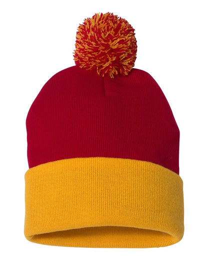 Sportsman 12" Pom-Pom Cuffed Beanie SP15 #color_Red/ Gold