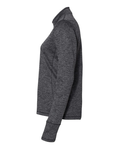 Adidas Women's Brushed Terry Heathered Quarter-Zip Pullover A285 #color_Black Heather/ Mid Grey