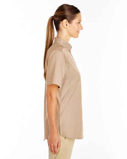 Harriton Ladies' Foundation Cotton Short-Sleeve Twill Shirt with Teflon™ M582W #color_KHAKI