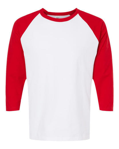 M&O Raglan Three-Quarter Sleeve Baseball T-Shirt 5540 #color_White/ Red