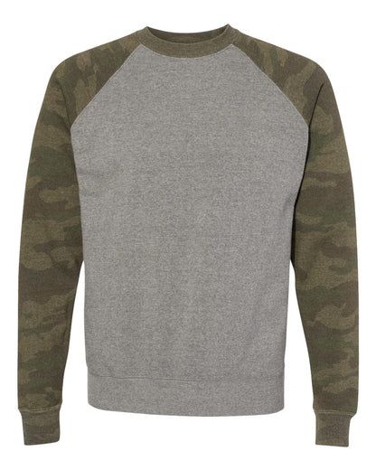 Independent Trading Co. Special Blend Crewneck Raglan Sweatshirt PRM30SBC #color_Nickel Heather/ Forest Camo