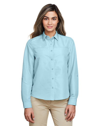 Harriton Ladies' Key West Long-Sleeve Performance Staff Shirt M580LW #color_CLOUD BLUE