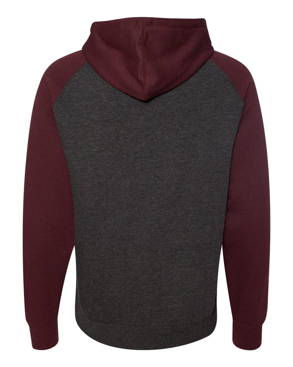 Independent Trading Co IND40RP Raglan Hooded Sweatshirt Charcoal Heather Burgundy Heather 3XL