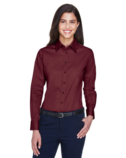 Harriton Ladies' Easy Blend™ Long-Sleeve Twill Shirt with Stain-Release M500W #color_WINE