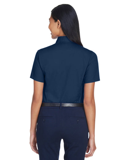 Harriton Ladies' Easy Blend™ Short-Sleeve Twill Shirt with Stain-Release M500SW #color_NAVY