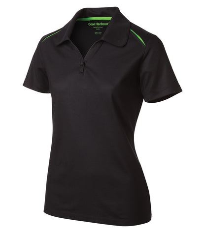 Coal Harbour Snag Resist Co Inset Lds' Polo L4002 #color_Black/Lime