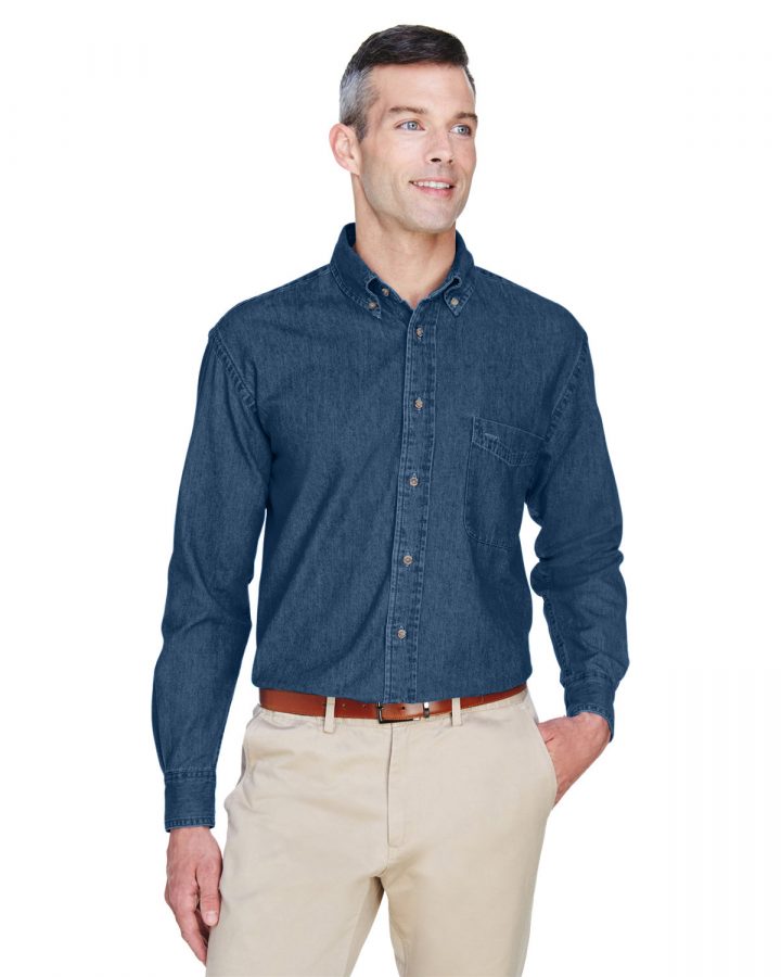 Harriton Men's Tall 6.5 oz. Long-Sleeve Denim Shirt M550T