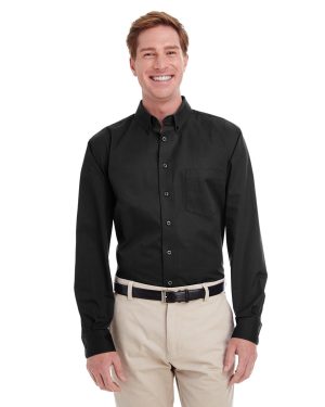 Harriton Men's Foundation 100% Cotton Long-Sleeve Twill Shirt with Teflon™ M581